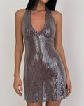 Halter Dress in Clear Tinted Sequin Brown